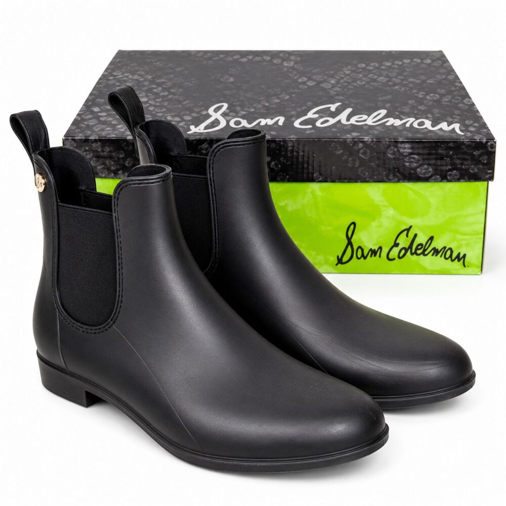 Sam Edelman Tinsley Womens 9 M Black Matte Chelsea Waterproof Rain Boots Ankle